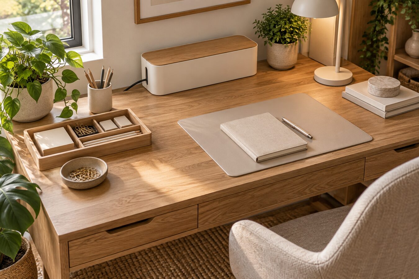 Home office in a warm, organized home