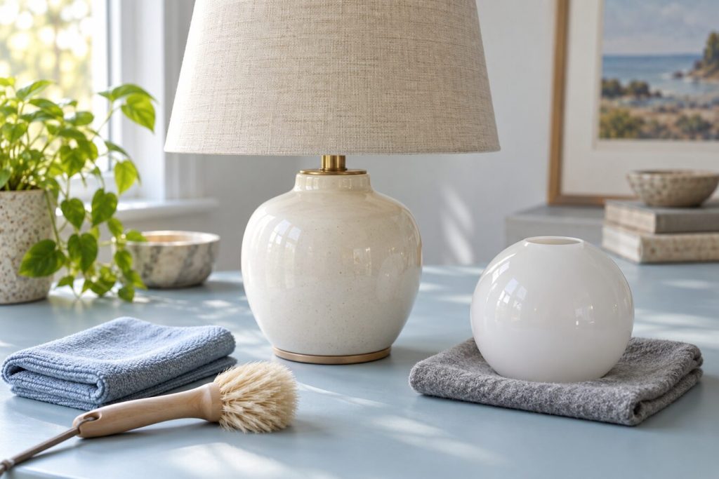 Lamp materials with a soft cleaning cloth and brush